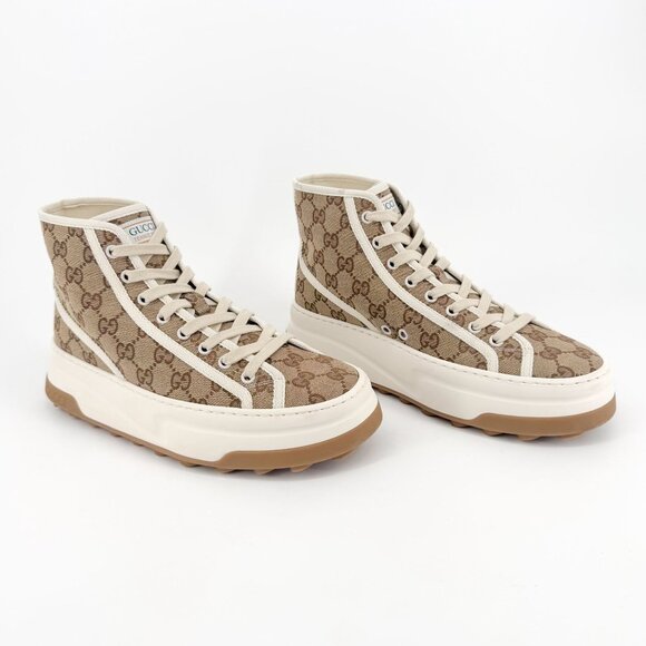 Gucci 1977 Tennis Platform Sneakers Size 39 US 9 High Top Beige GG Monogram - Picture 1 of 14